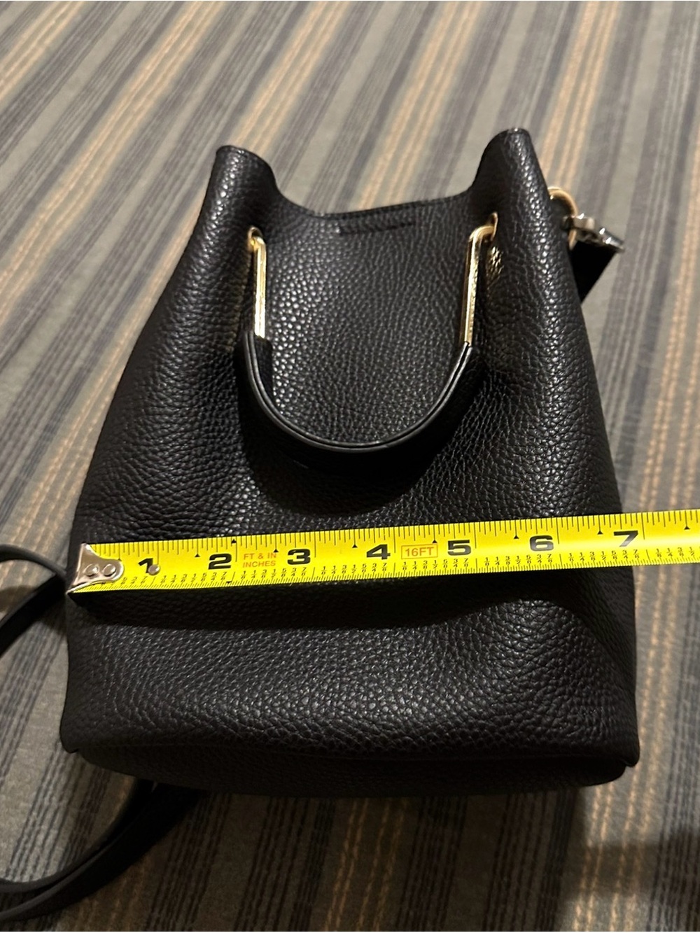 Steve Madden Black Mini Bucket Crossbody with Gold Accents - Picture 4 of 6